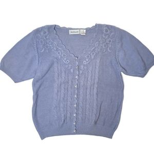 Enchante vintage cable knit short sleeve cottage core embroidered sweater size M